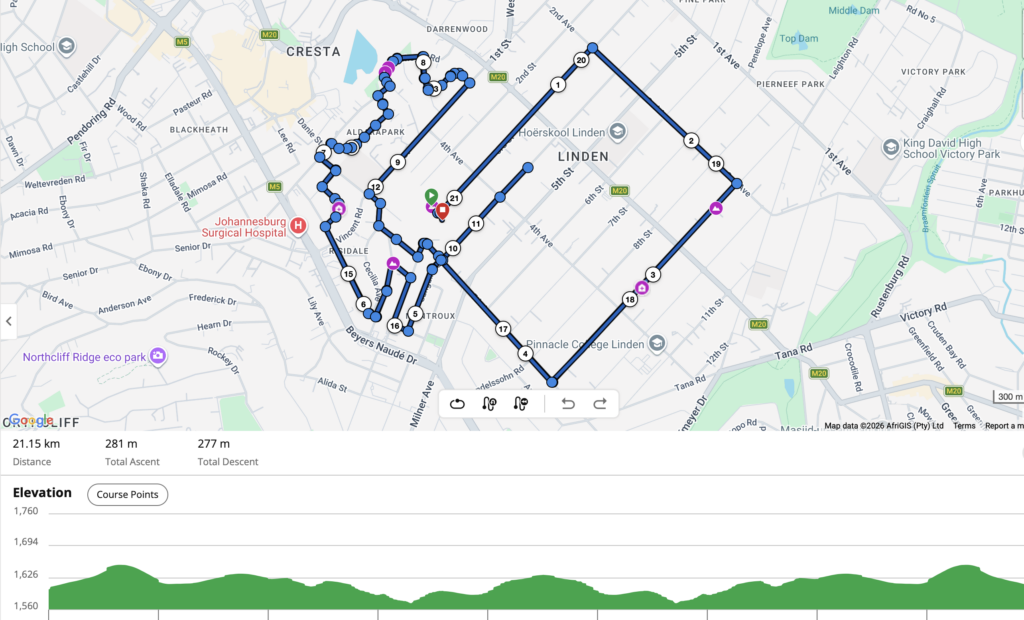 21km Jacaranda Run route